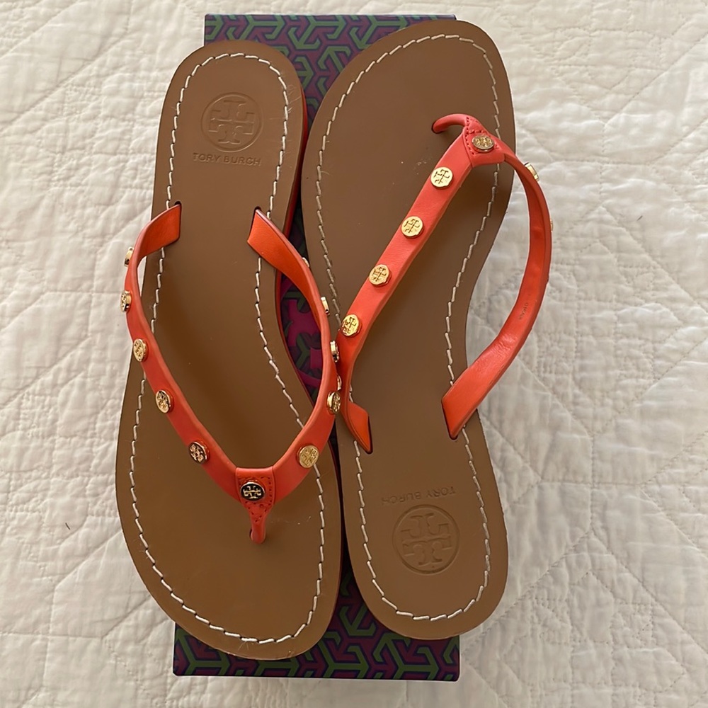 Tory Burch Poppy Red Flip Flops, size 9.